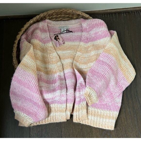 Sincerely Jules Knit Pink Orange Ombré Cardigan Balloon Sleeves Size Small NWT - Picture 1 of 6
